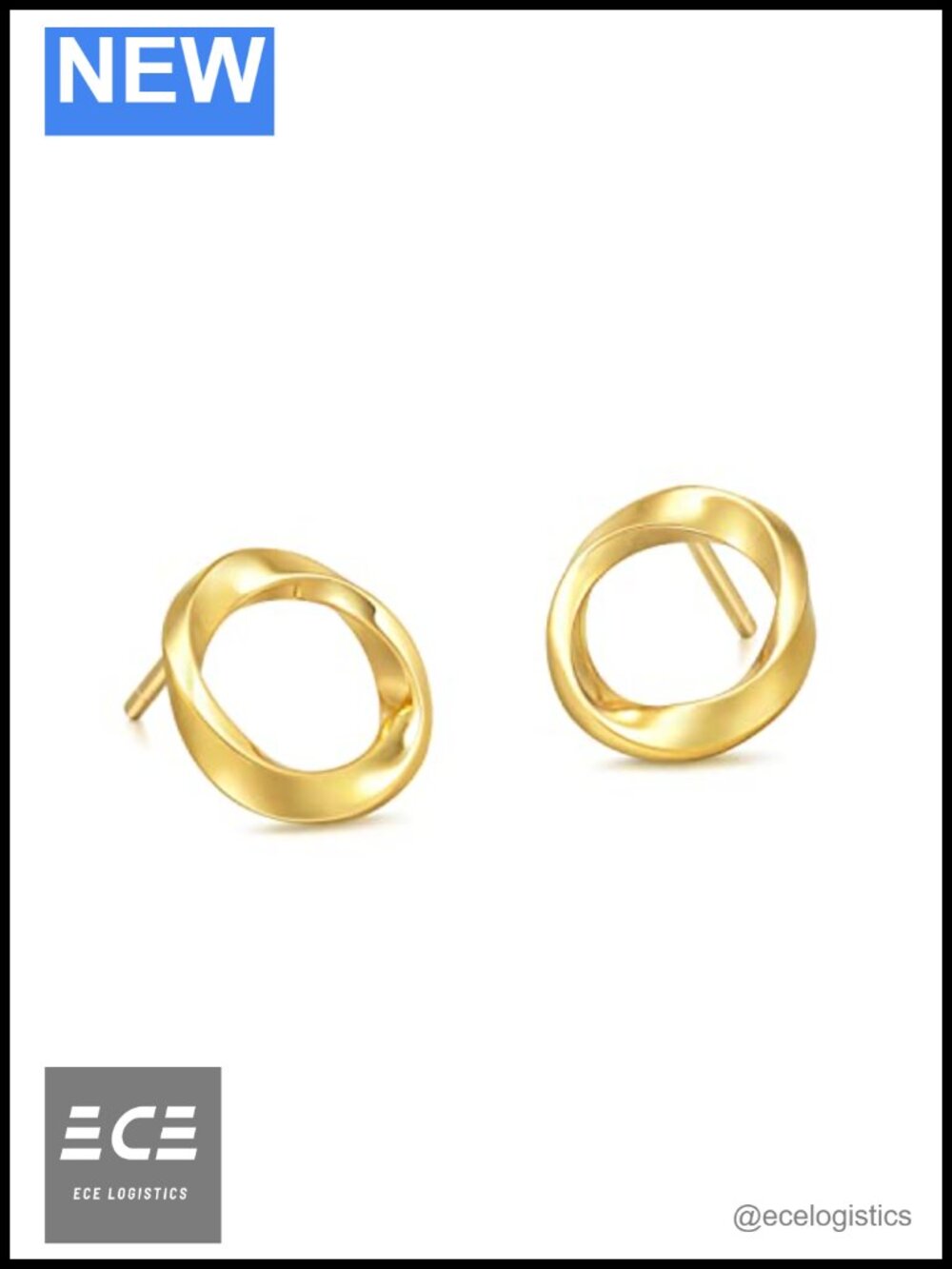 999 24K Solid Gold Mobius Strip Hoop Stud Earrings Endless Love